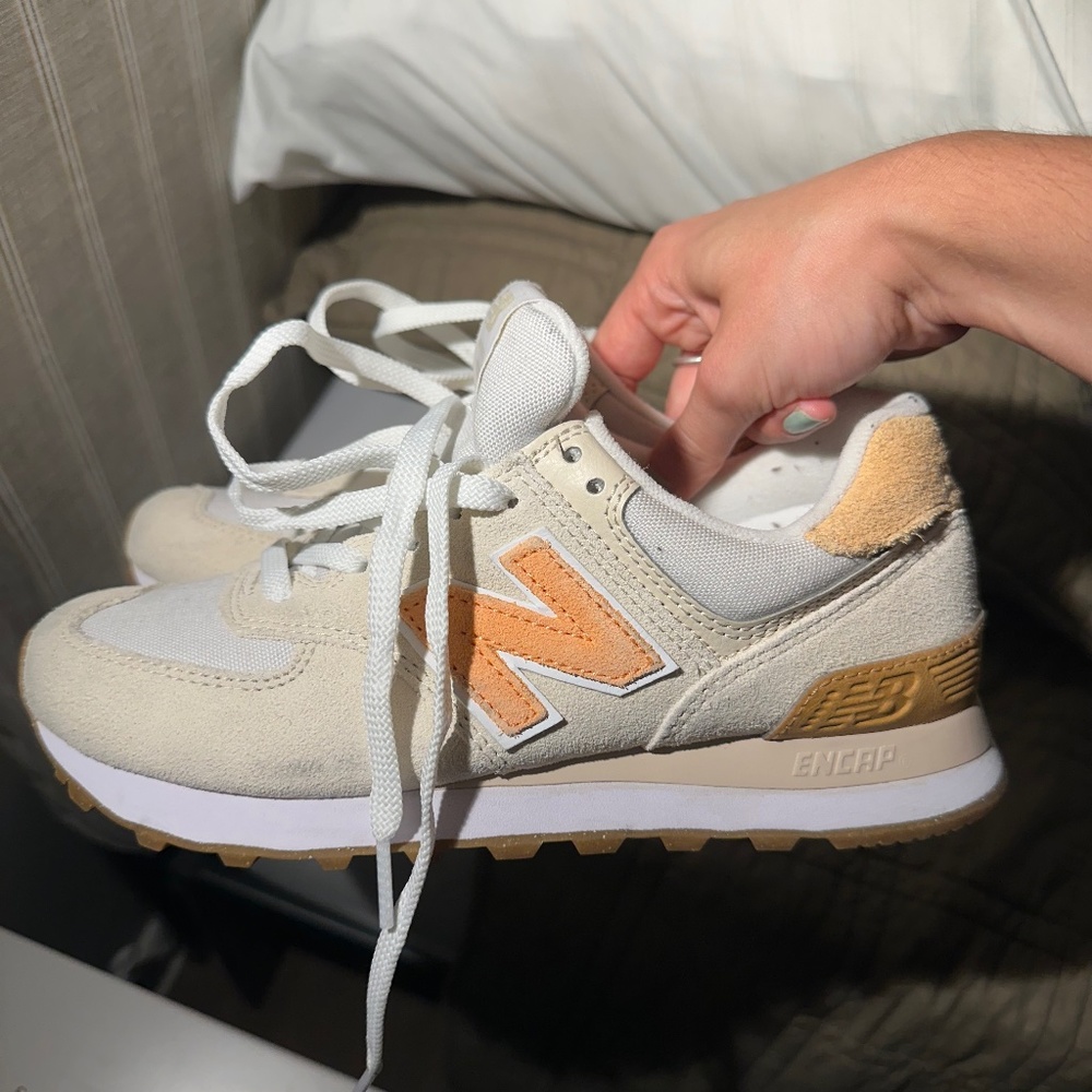 New Balance Cream and Tan Suede Classic Sneakers